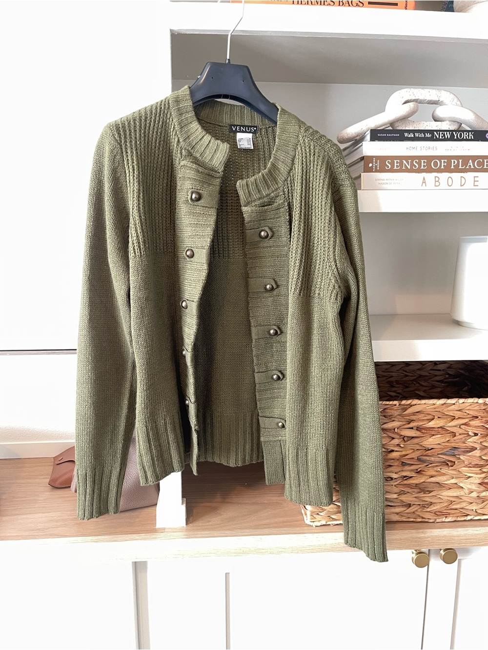 VENUS Olive Green Knit Button Cardigan